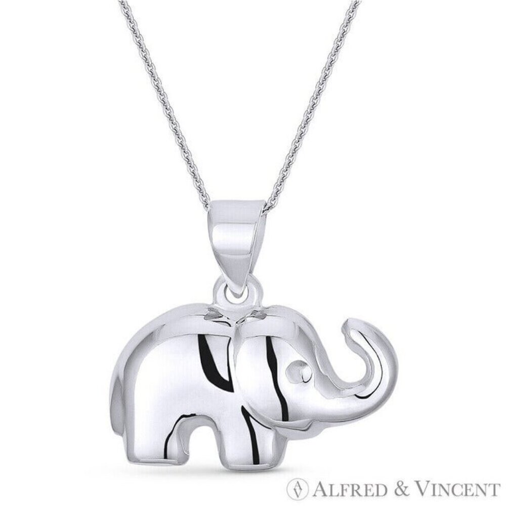 Elephant Animal Charm Reversible Pendant in .925 Sterling Silver